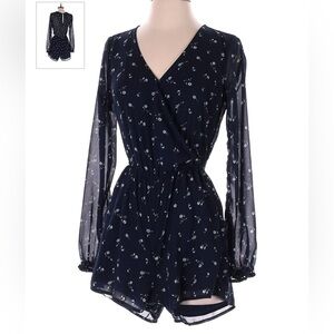 women’s navy floral long sleeve jumpsuit/romper